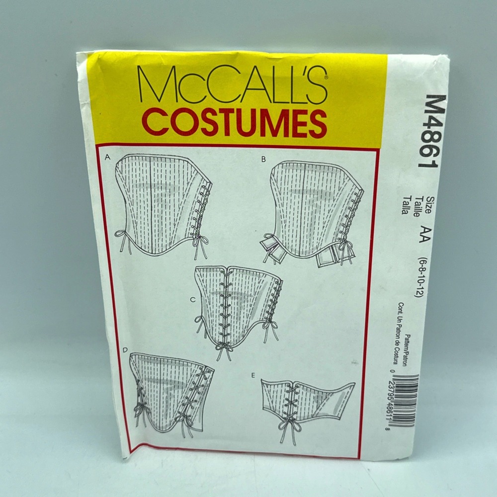 McCall's M4861 Corset Sewing Pattern Misses AA 6-12 White Lace-Up Costume